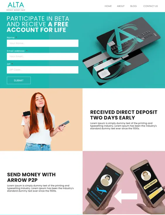 ALTA landing page designed by kickofflabs
