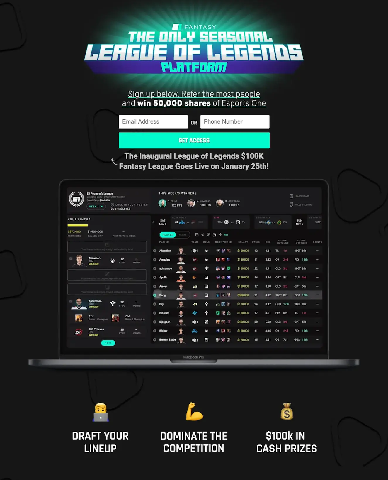 Esports One Influencer landing page