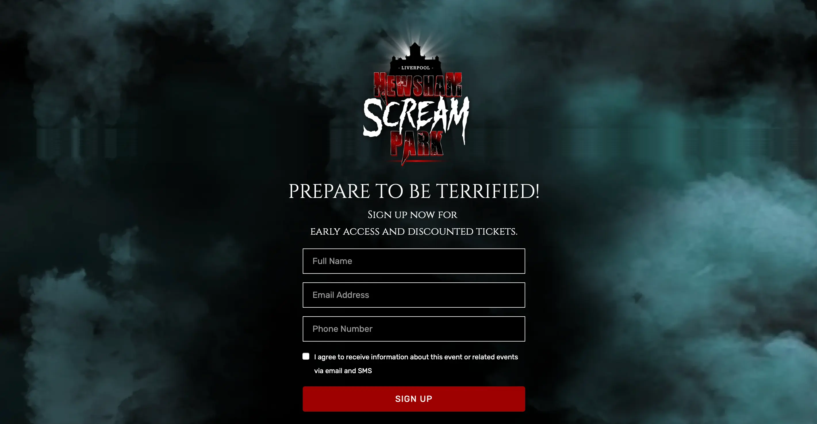 Scream Park coming soon landing page