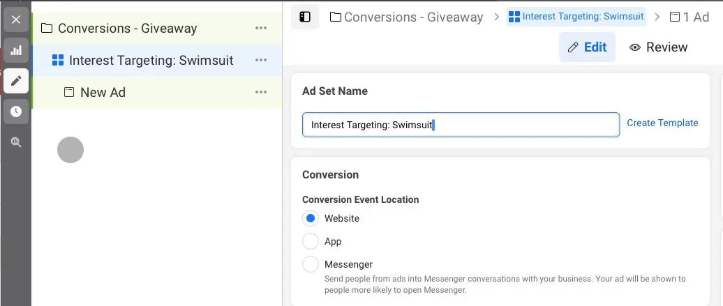 name facebook ad set