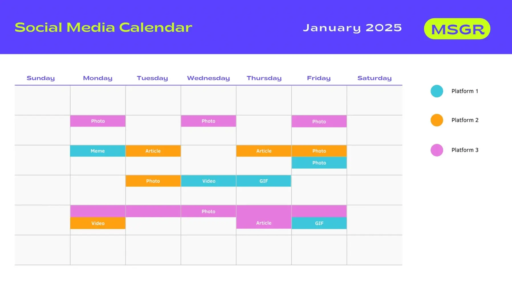 content calendar