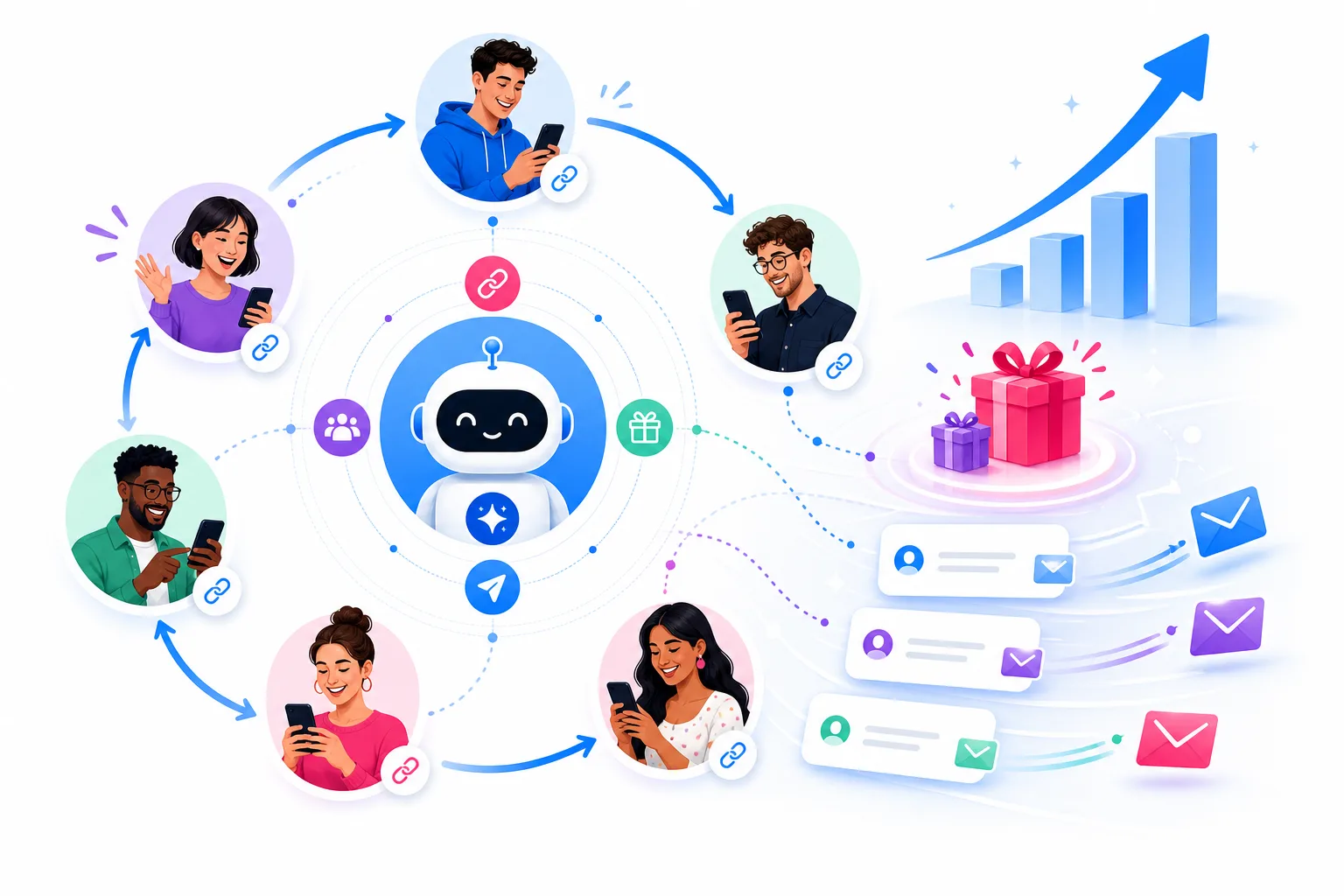 AI-powered referral program hero illustration