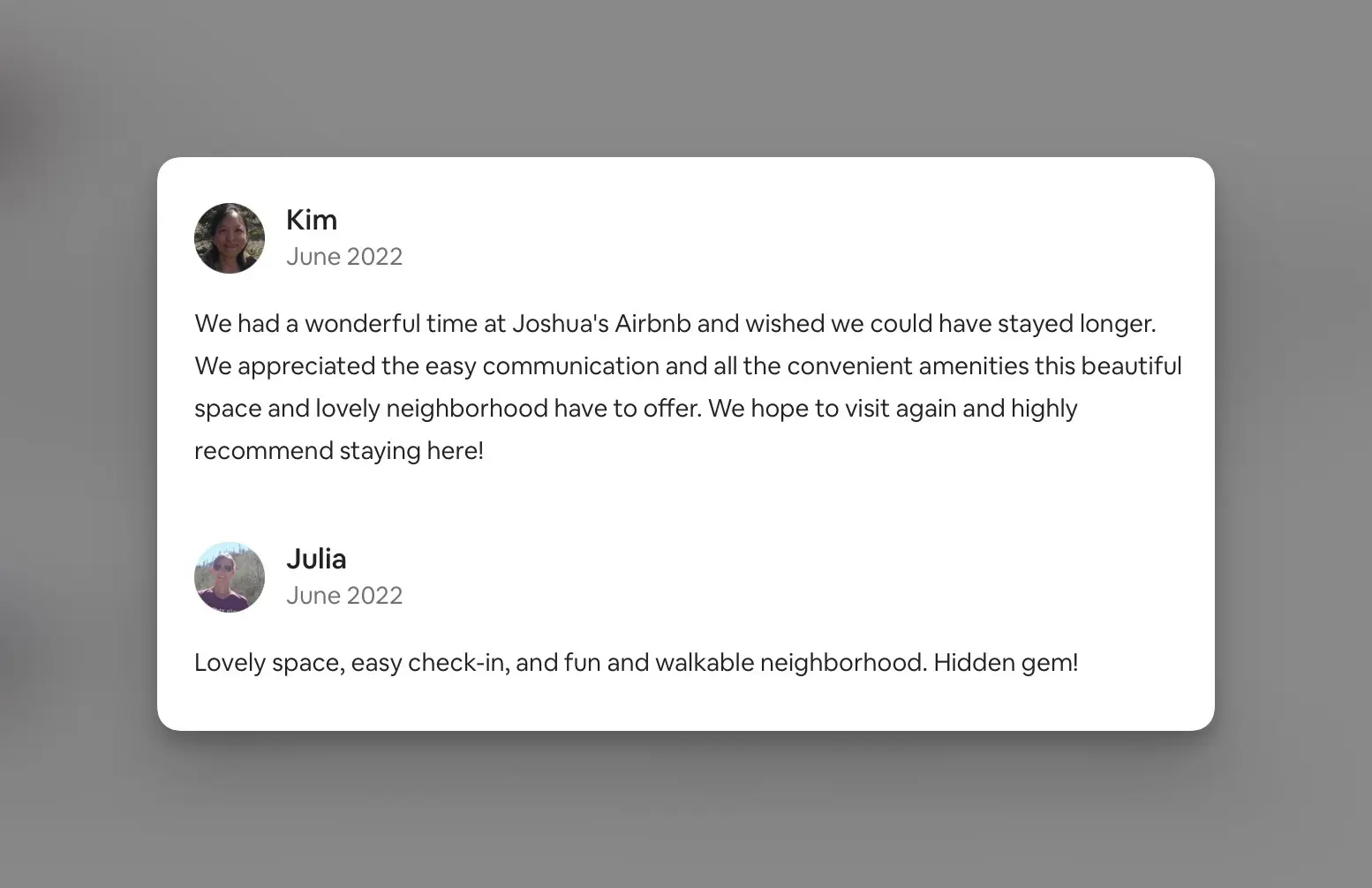 Image of my AirBnb reviews