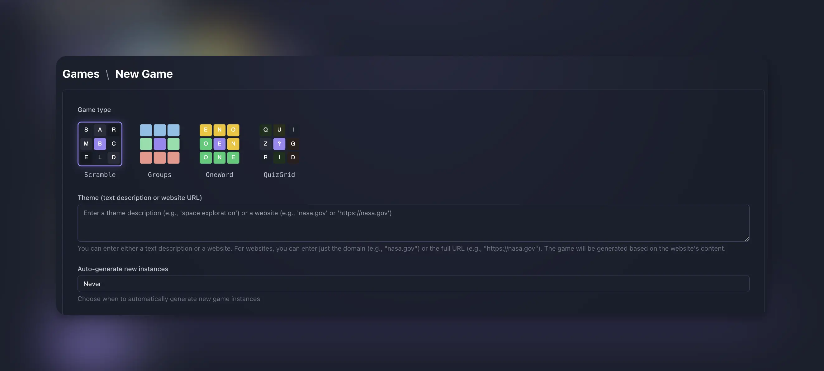 Create your first daily word game with tilez.ai