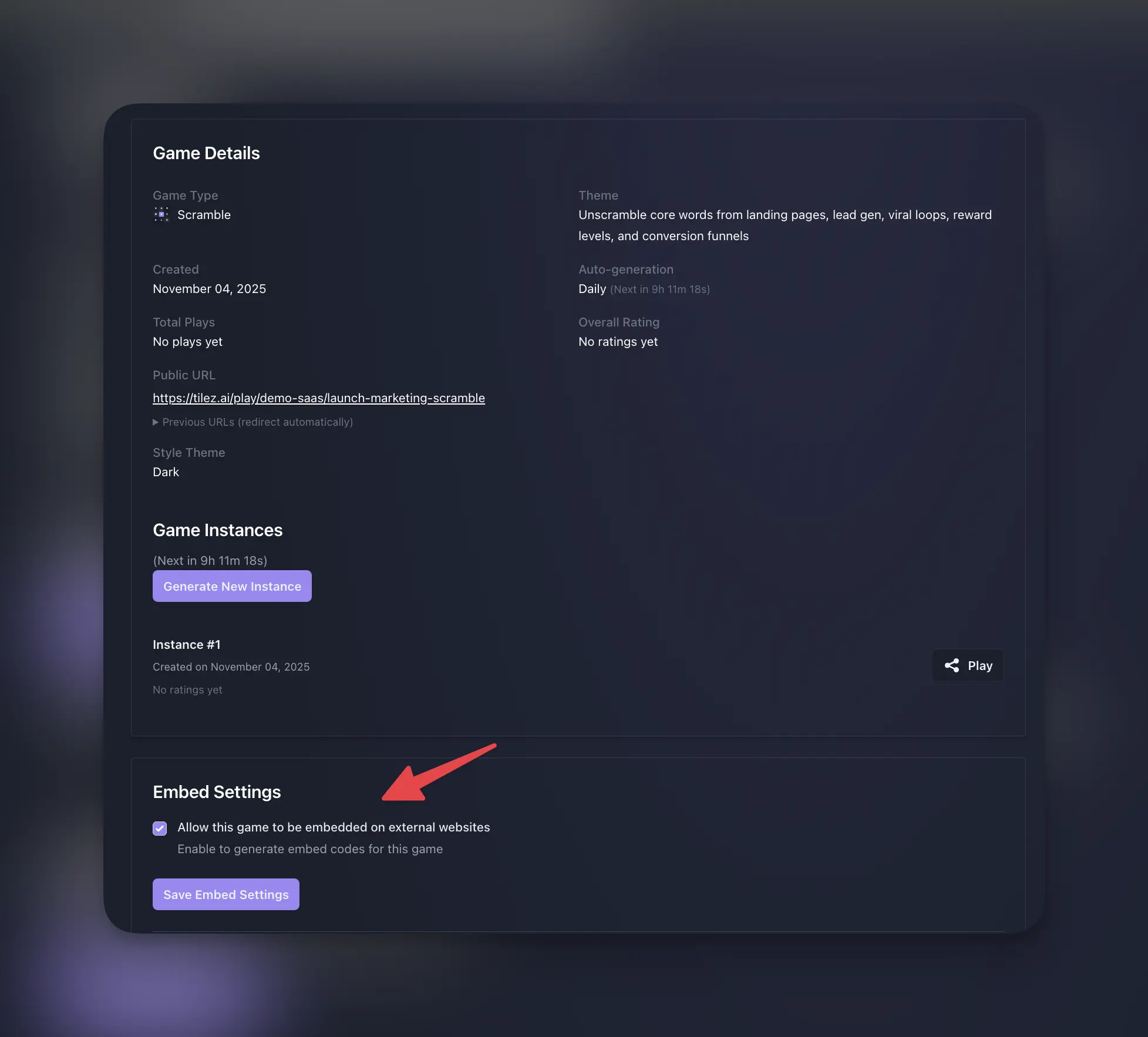 Enable Tilez.ai game embed
