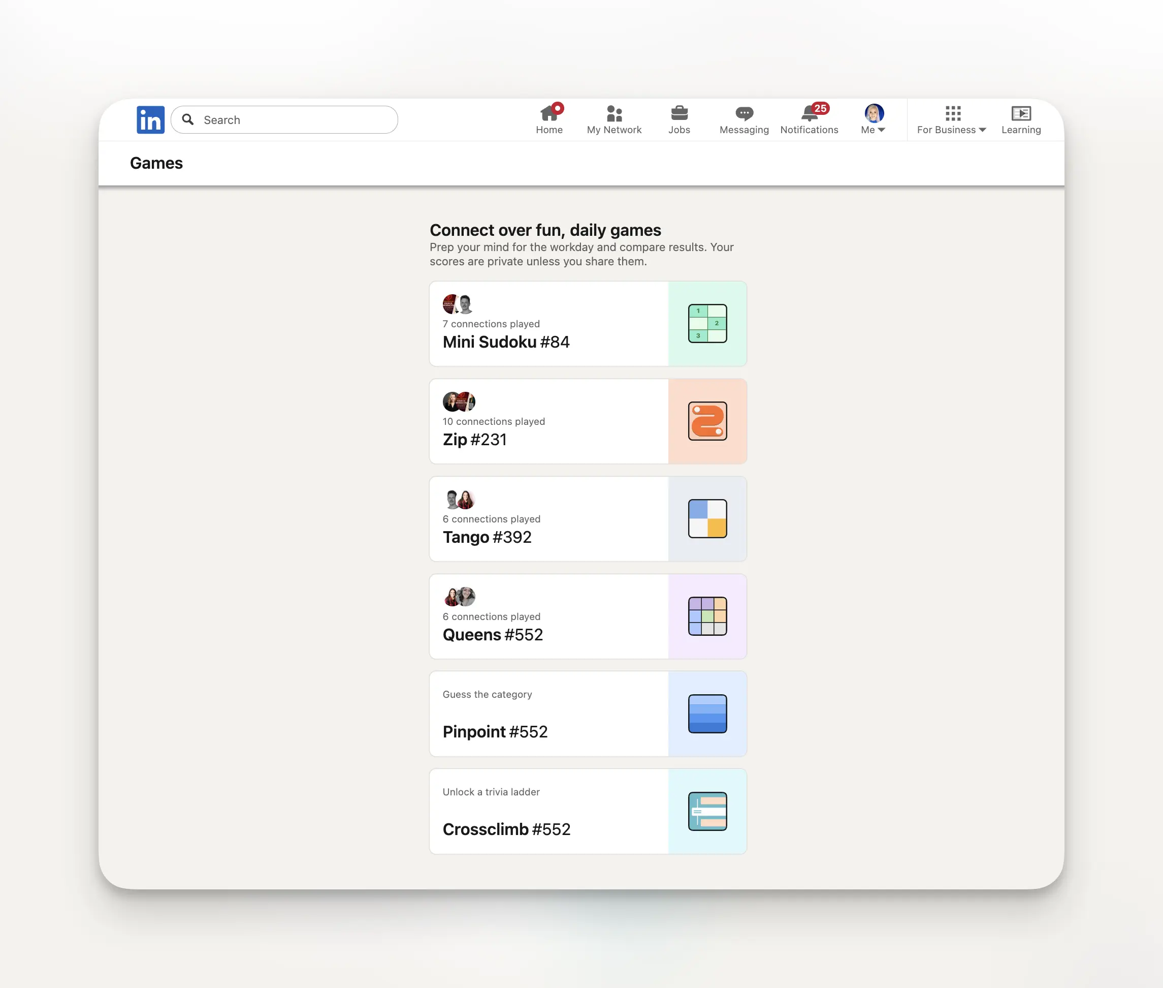 Linkedin daily games for users