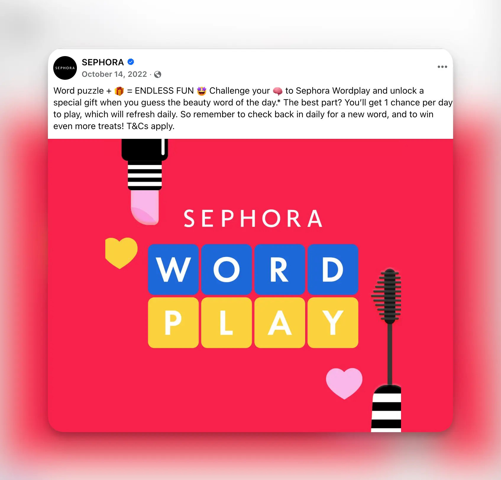 Sephora daily word game challenge for social audience