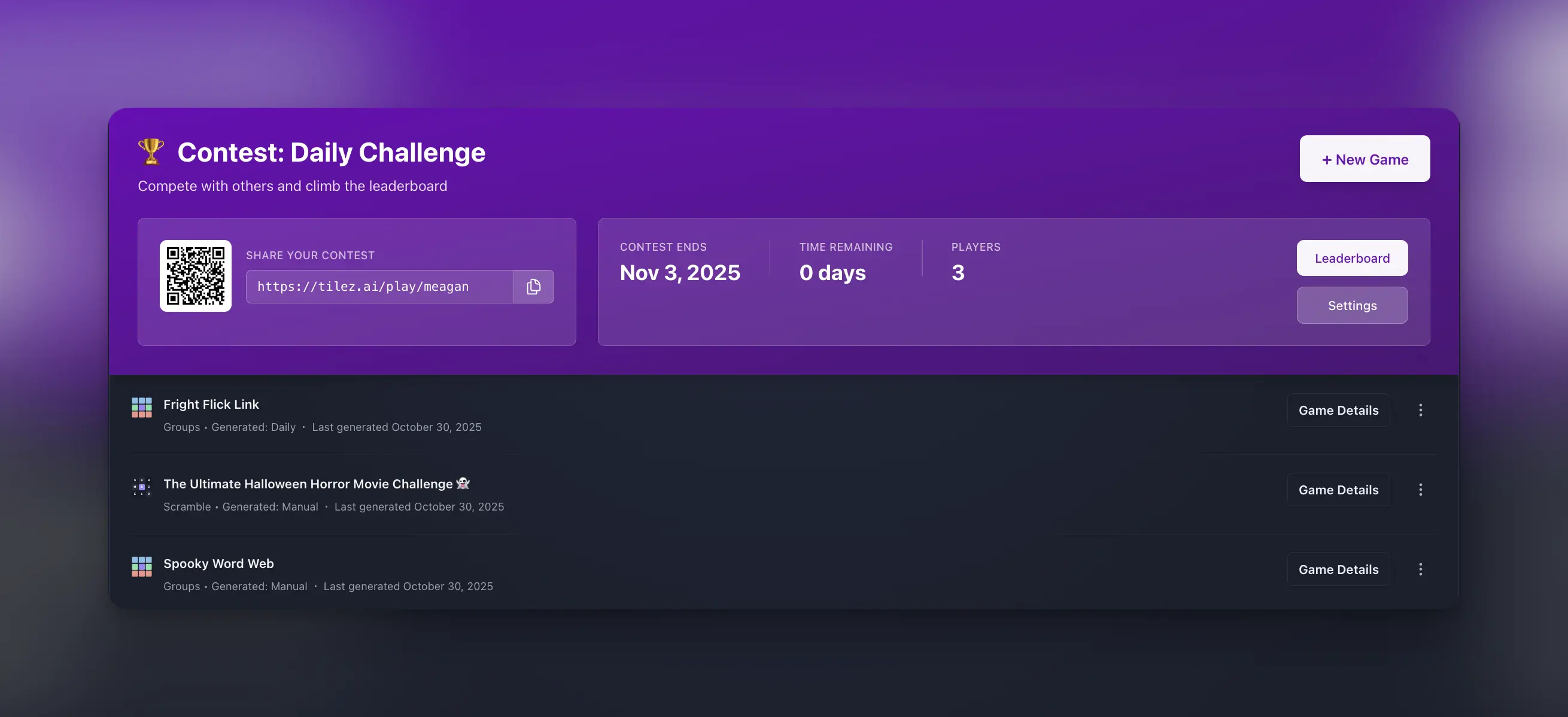 Tilez.ai game stats dashboard