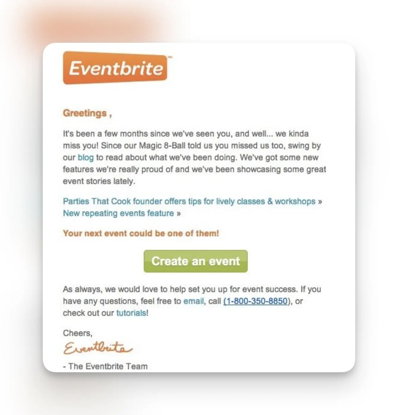 Eventbrite re-engagement email