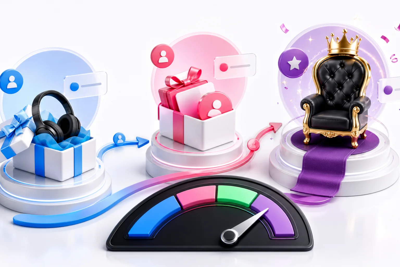 A KickoffLabs-style prize ladder showing connected reward tiers, referral momentum, and a quality score meter