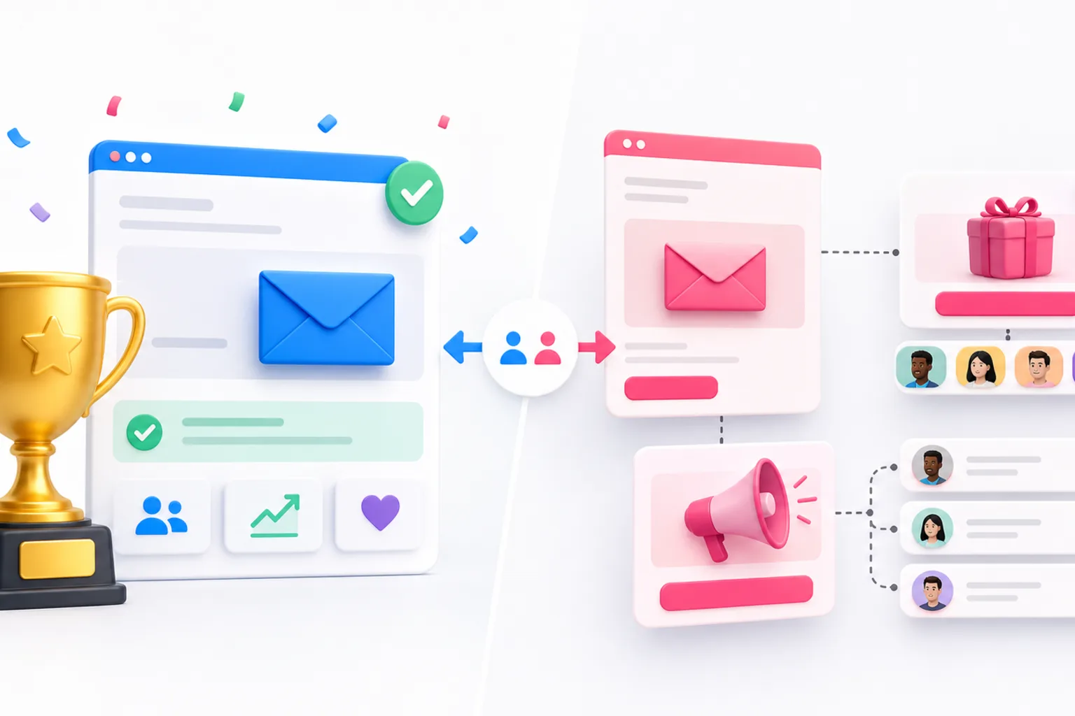 A winner email and a non-winner follow-up email moving into a useful next campaign step.