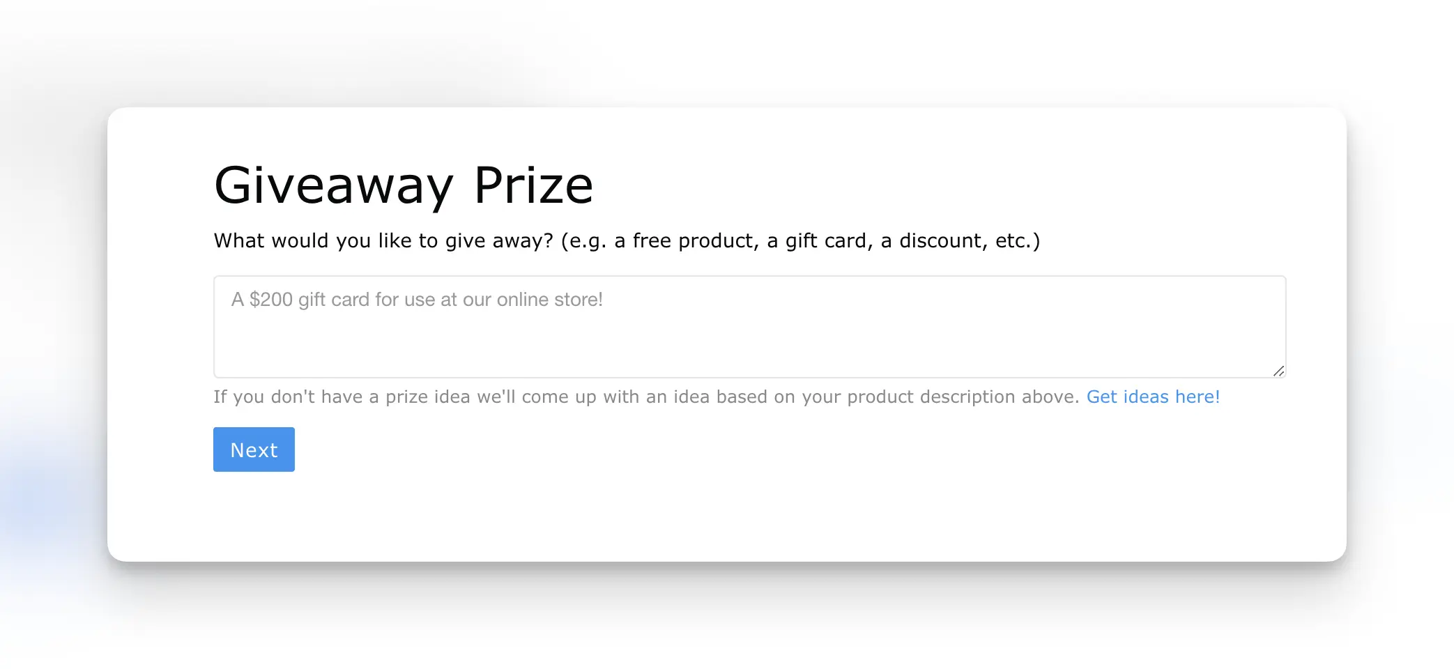 AI giveaway prize idea tool