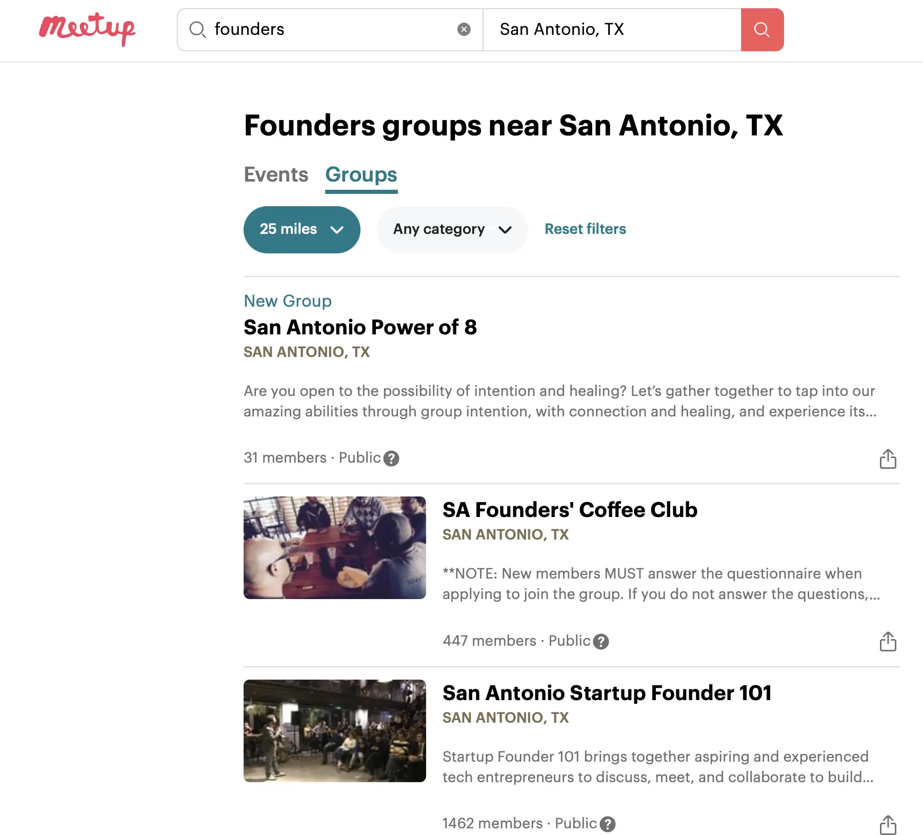 Meetup groups example