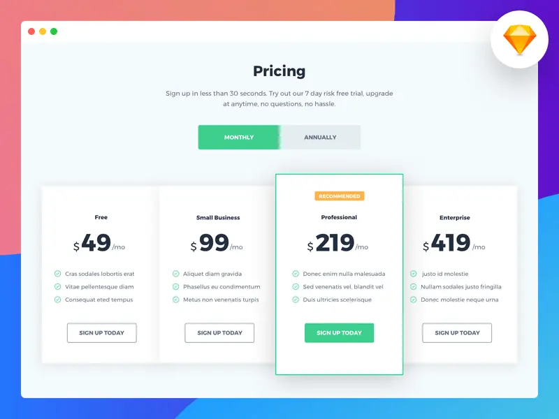 Pricing page example