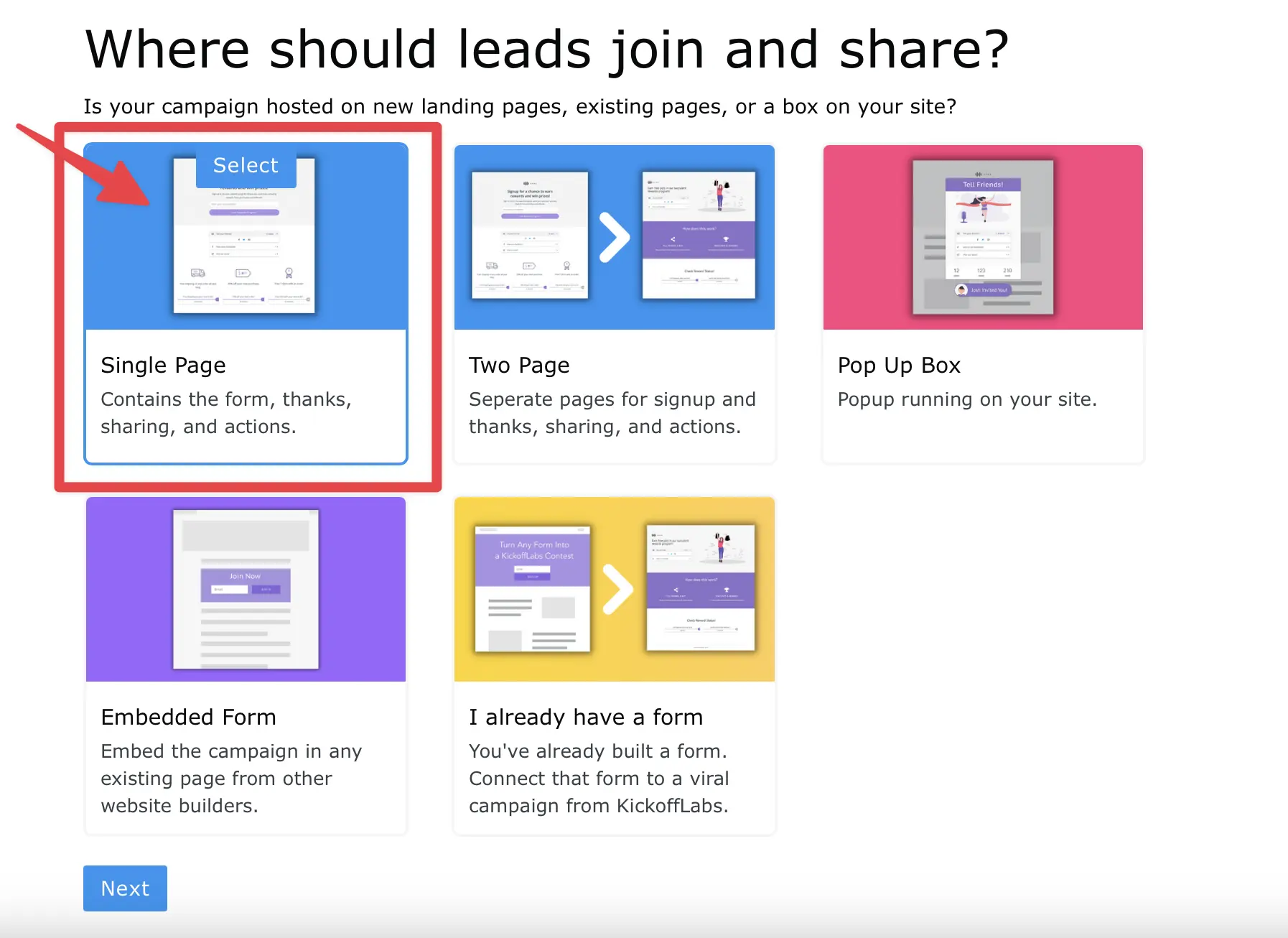 choose how lead will signup