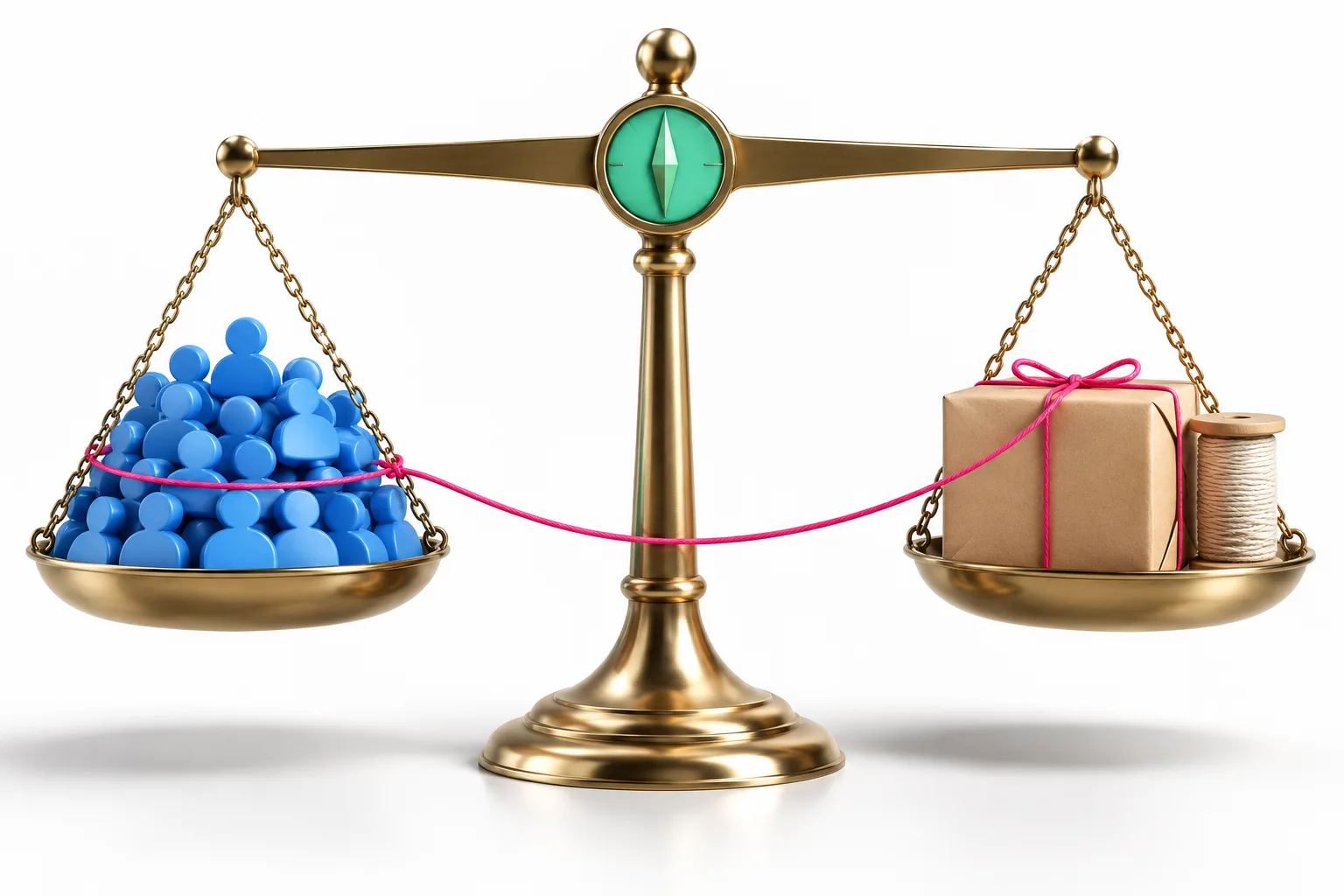 A balance weighing a community of subscribers against the cost of a physical referral reward