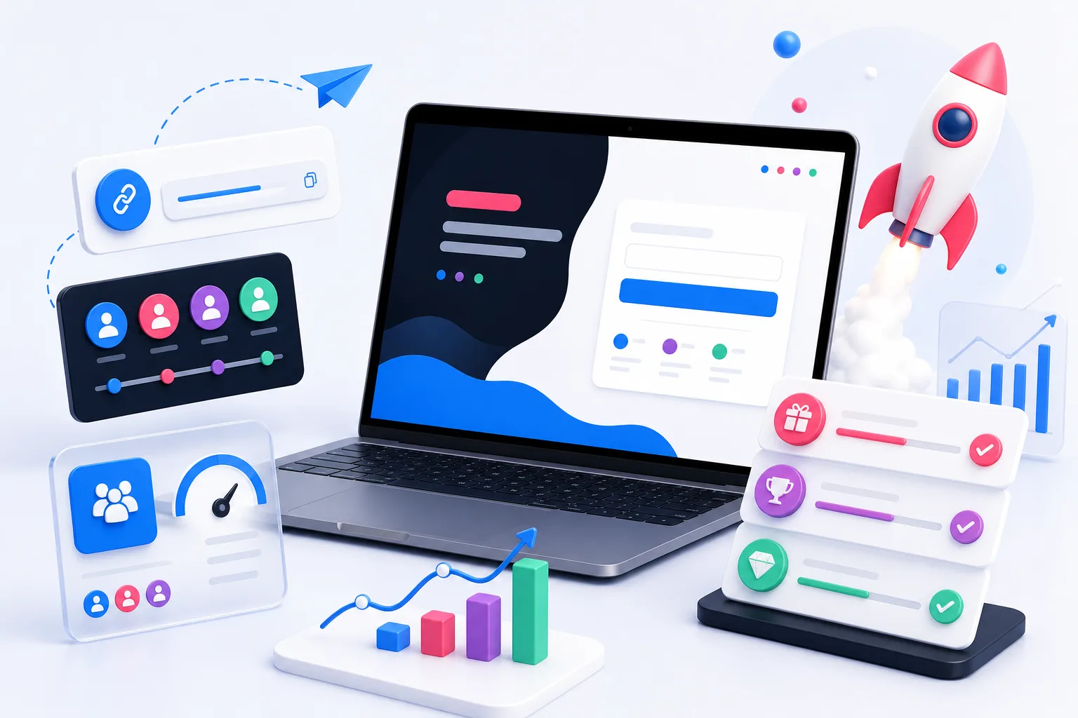 Pre-launch referral waitlist campaign dashboard with rewards and share links