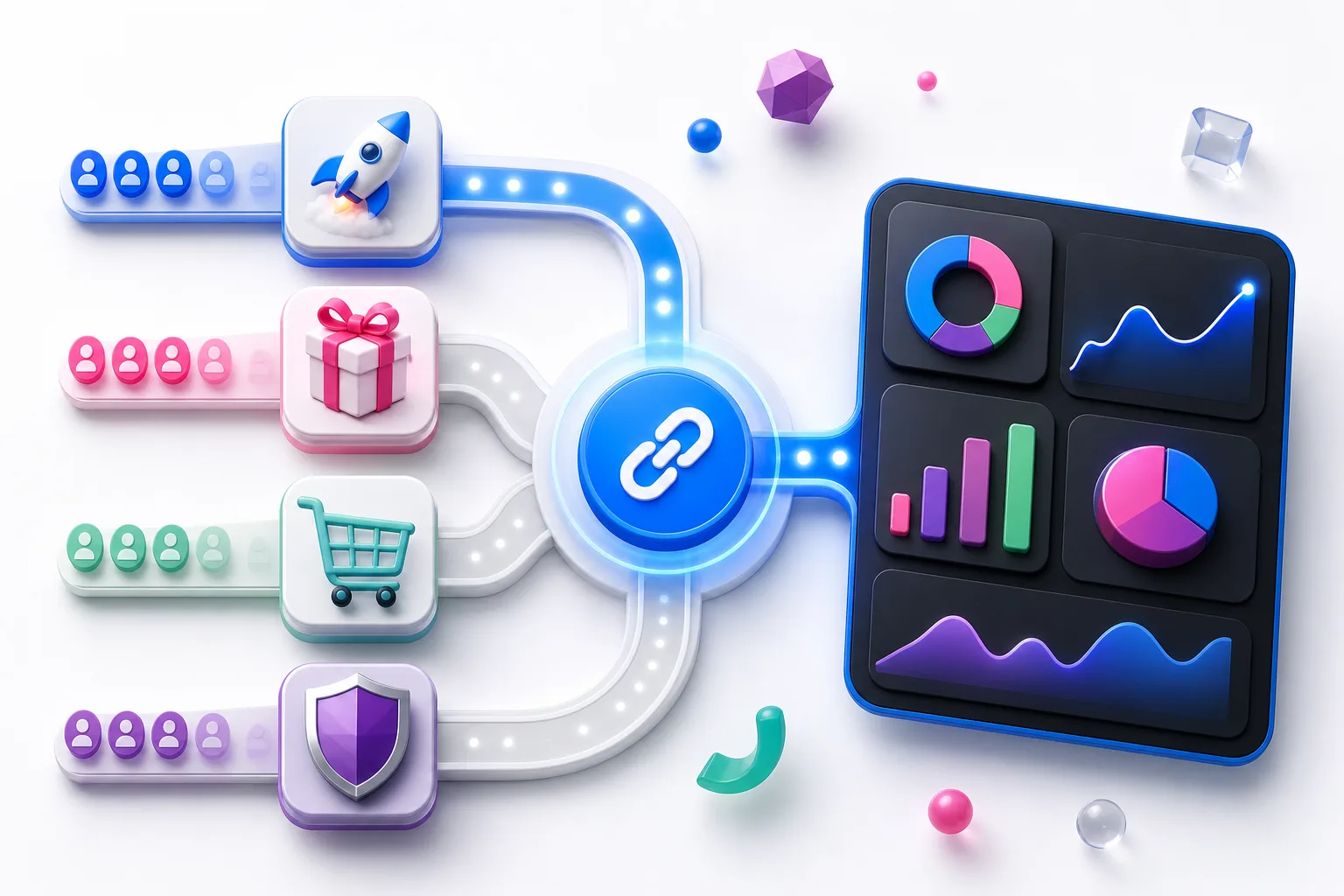 Abstract referral software fit map showing launch, giveaway, ecommerce, and enterprise paths feeding into a referral dashboard
