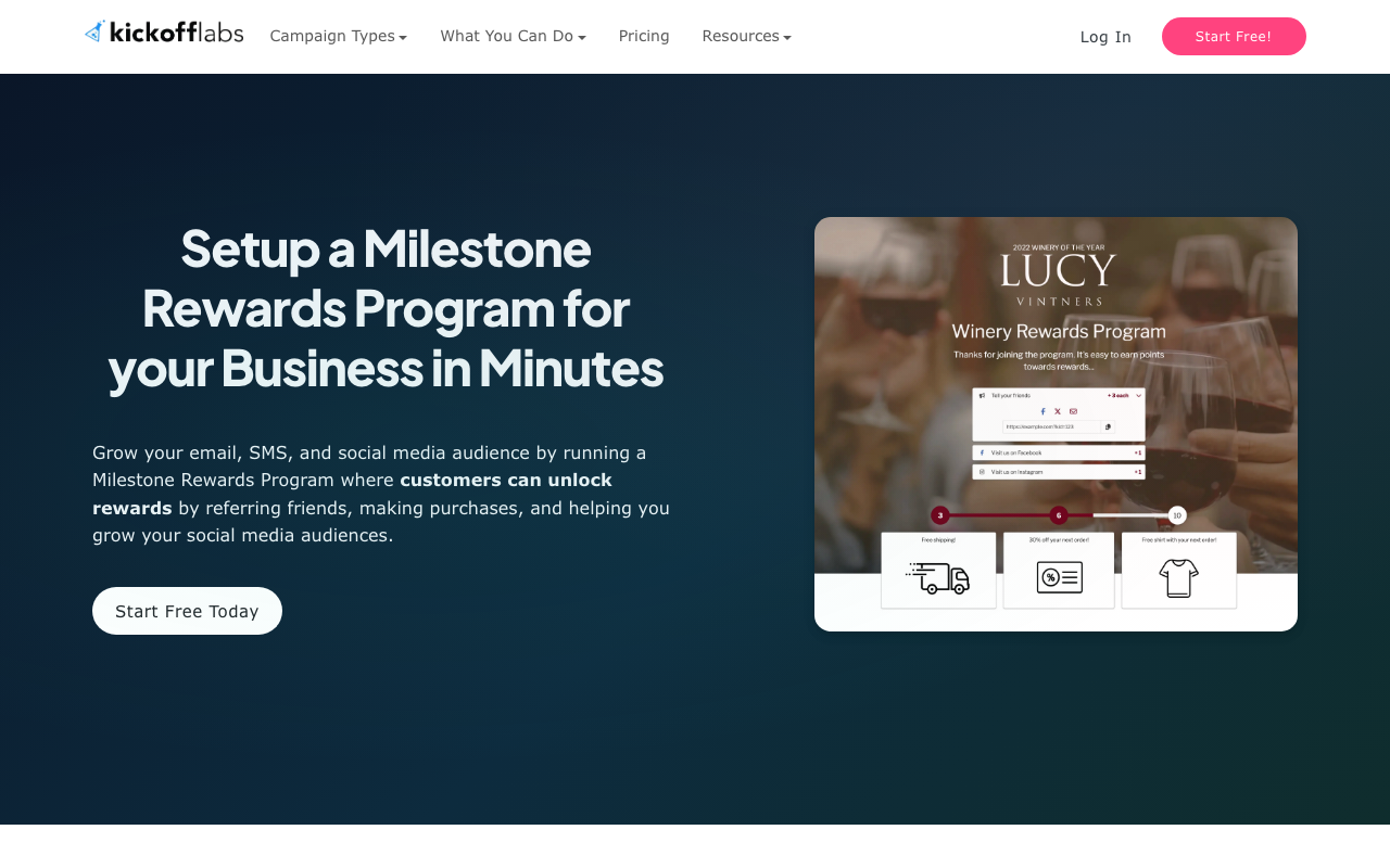 KickoffLabs rewards program campaign