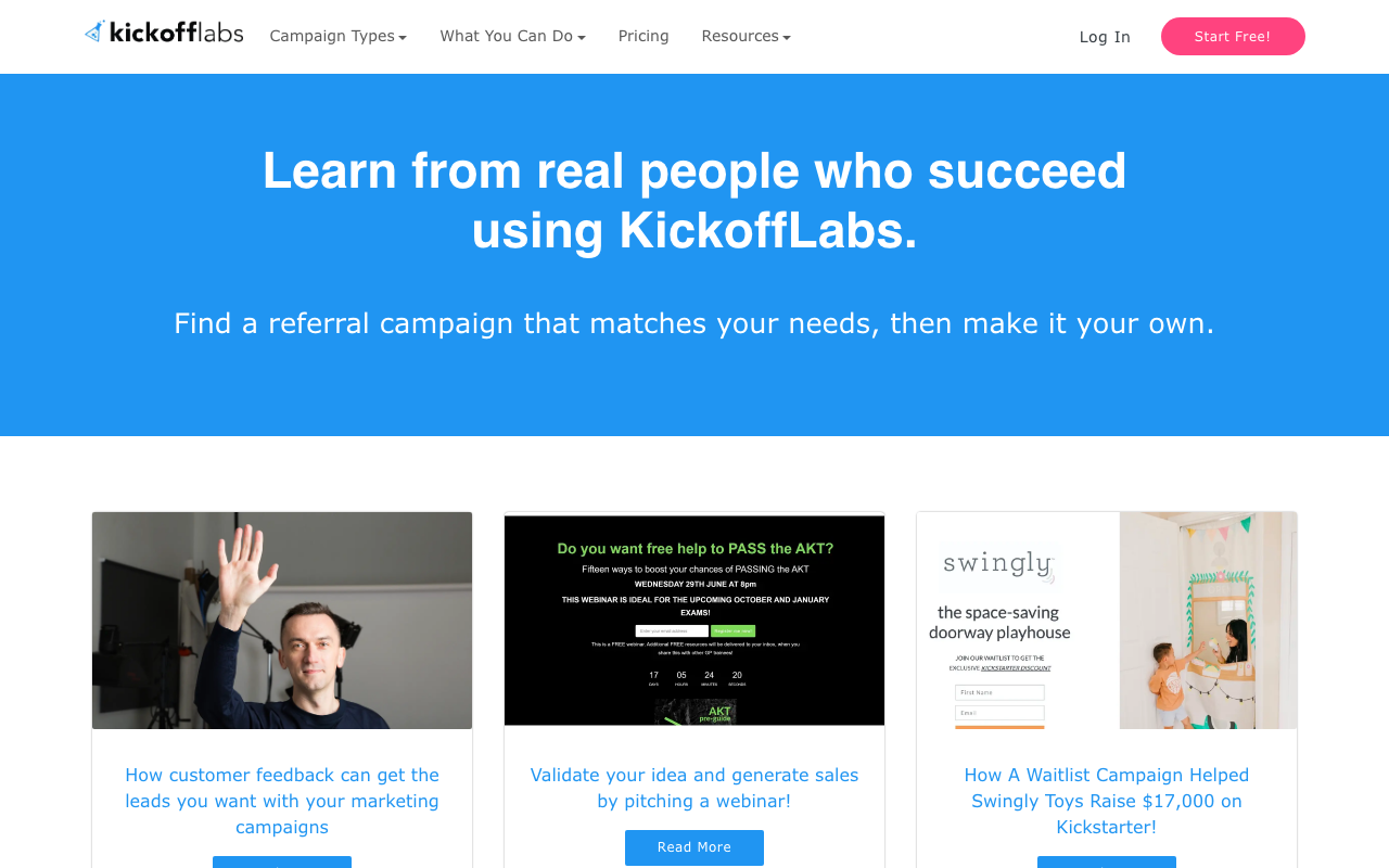 KickoffLabs customer showcase