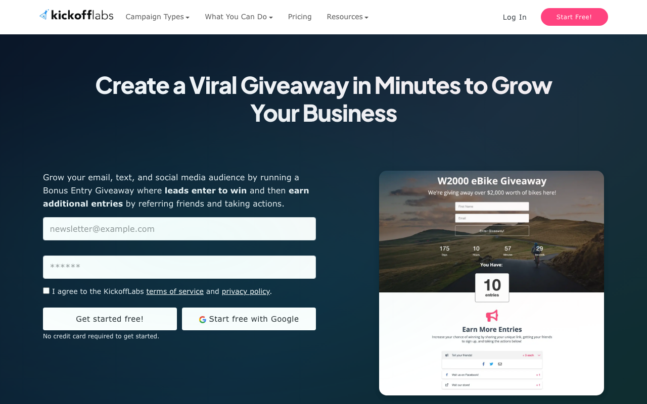 KickoffLabs sweepstakes campaign page