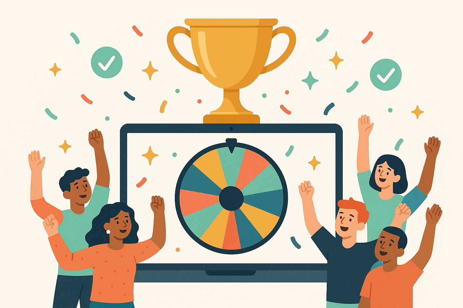 Fair giveaway winner selection: random draw tool, confetti, and excited participants