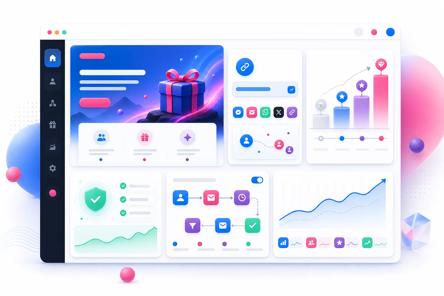 Referral marketing software dashboard illustration