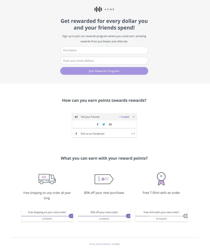 Milestone reward levels progress page