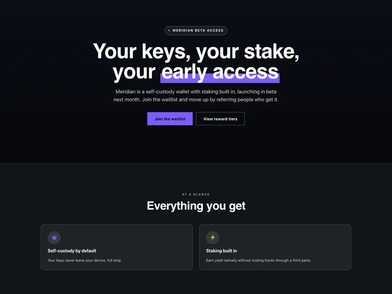 Top of the crypto wallet waitlist page: centered hero