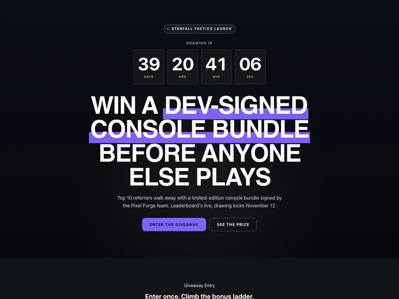 Top of the game launch leaderboard page: countdown hero
