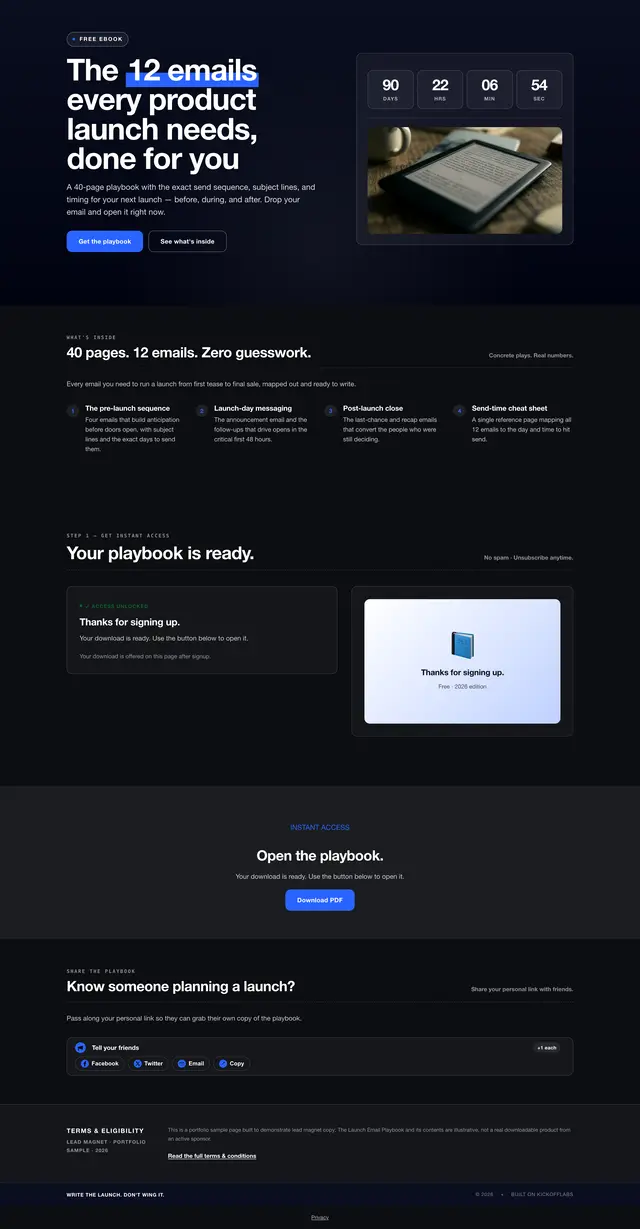 The full ebook download page, as an entrant sees it after signing up