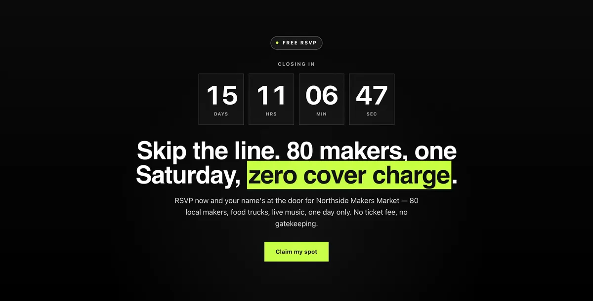 Countdown to the event: a section of the event rsvp page