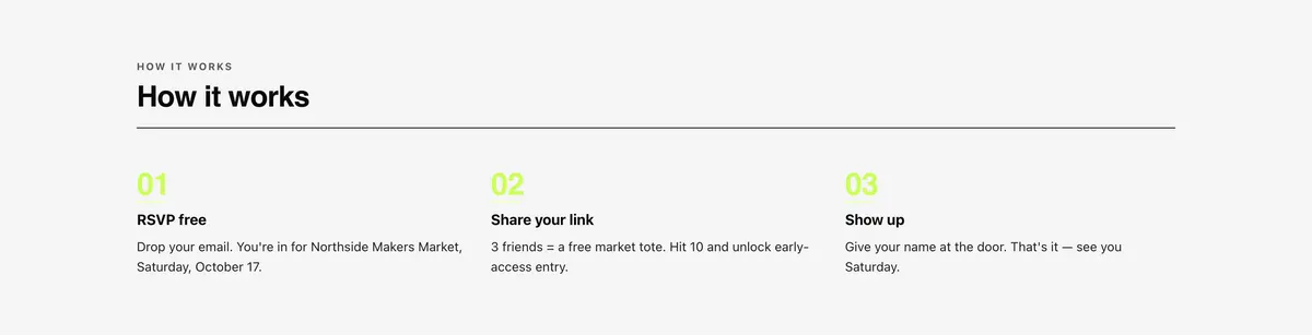 Three steps from RSVP to the door: a section of the event rsvp page