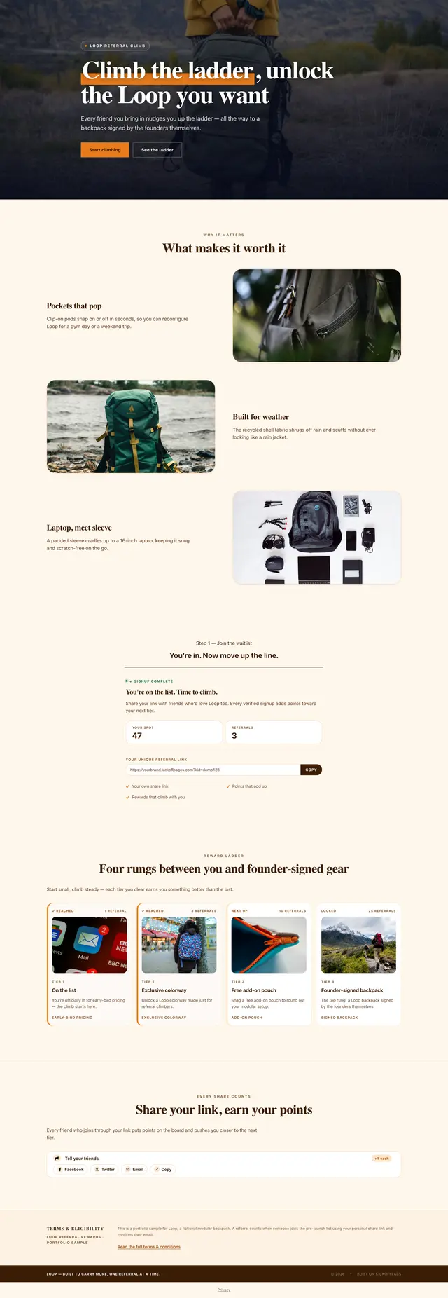 The full kickstarter pre-launch page, as an entrant sees it after signing up