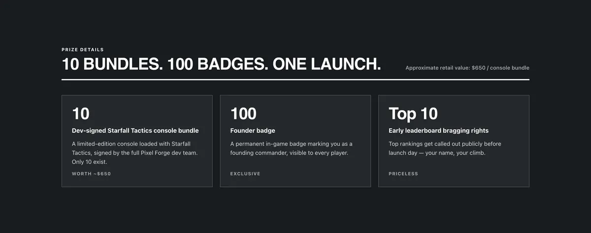 Prizes by rank: a section of the game launch leaderboard page