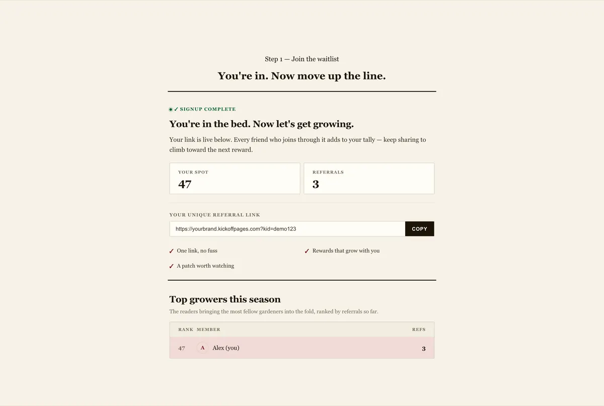 Progress and a leaderboard: a section of the newsletter referral program page