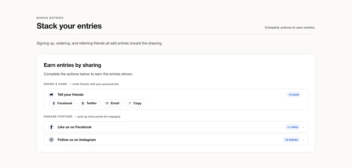 Ways to stack entries: a section of the online store shopping spree page