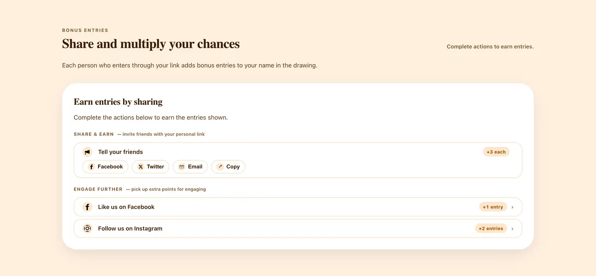 Ways to climb: a section of the giveaway with milestone rewards page