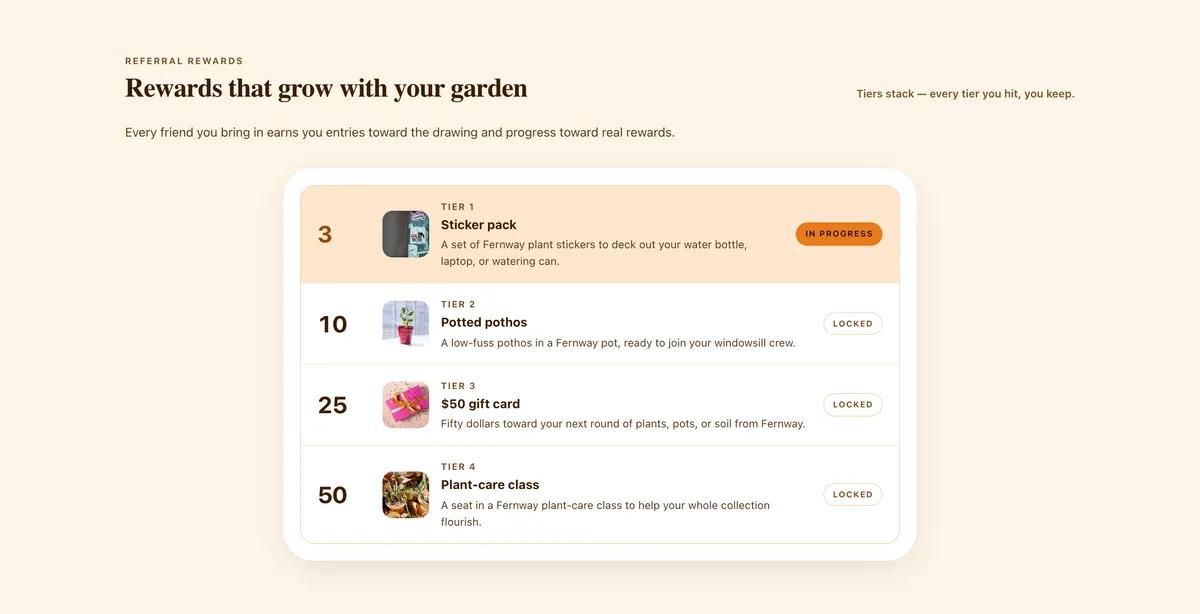 Rewards with images: a section of the giveaway with milestone rewards page