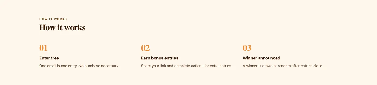 The rules in three steps: a section of the coffee subscription giveaway page