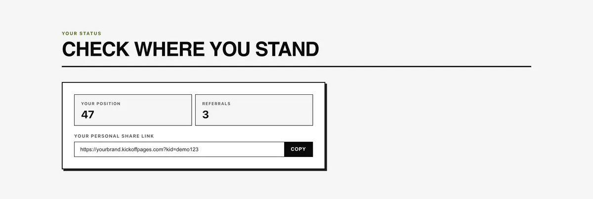 Where you stand: a section of the giveaway with a draw and a leaderboard page