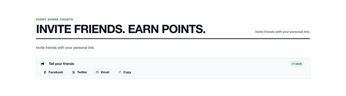 Invite friends, earn points: a section of the budgeting app waitlist page