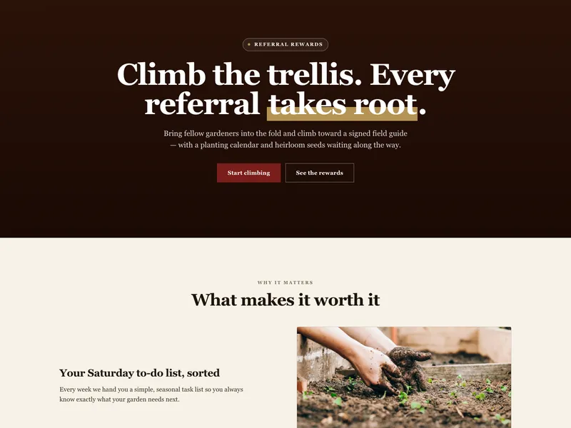 Top of the newsletter referral program page: centered hero