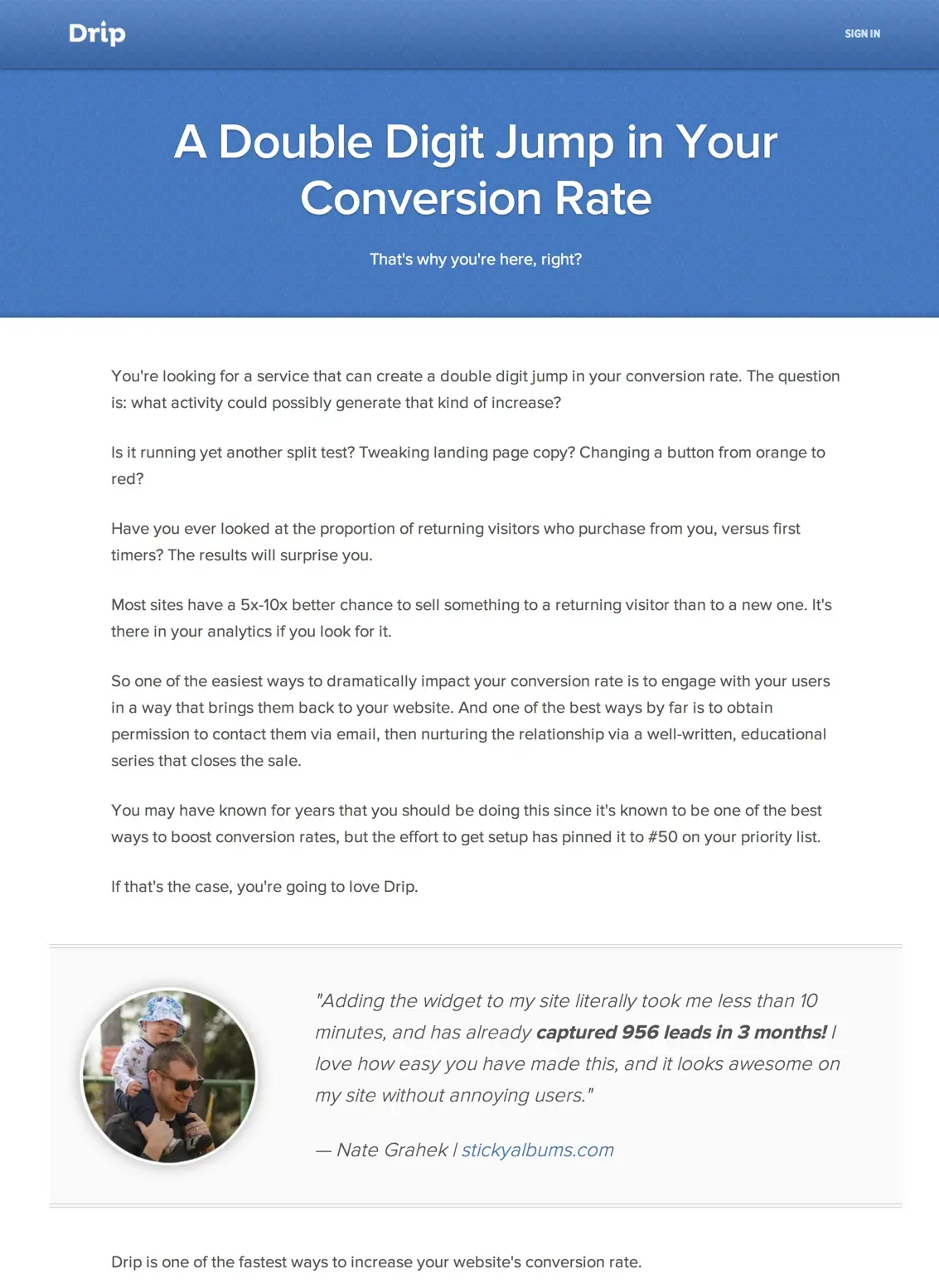 Landing page testimonials