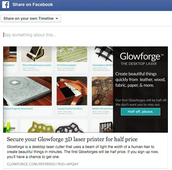 glowforge facebook share