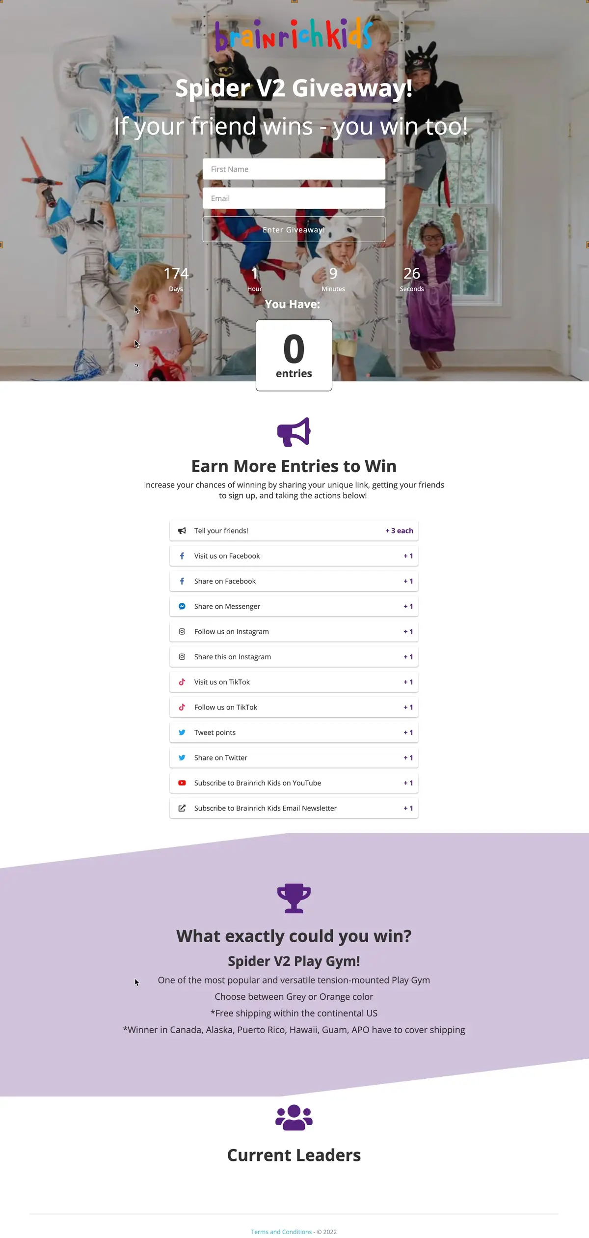 Brain rich kids landing page example- actions to earn more points win product.