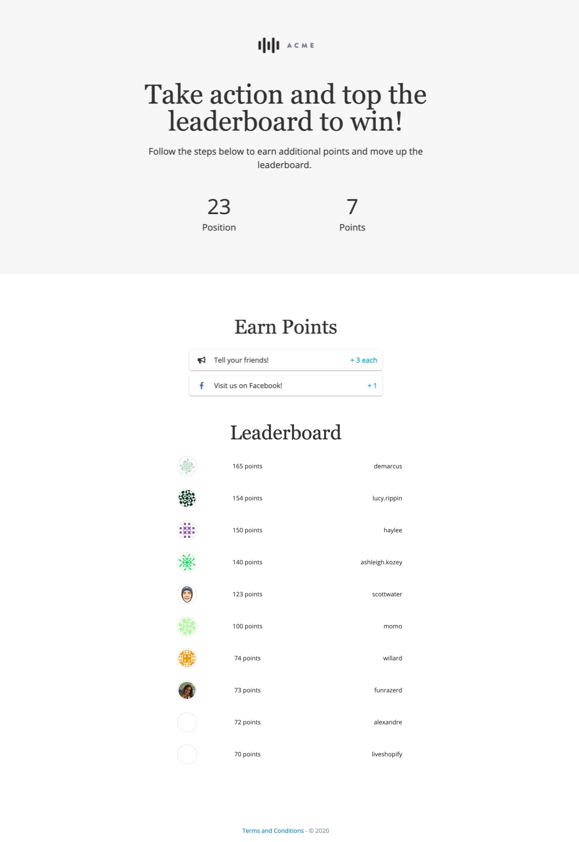 Leaderboard landing page