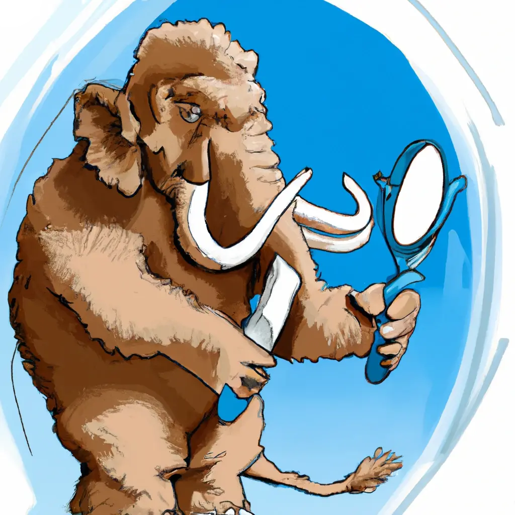 Mammoth holding a mirror- AI generated graphic